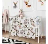 Jobkoo Horse Blanket Horse Gifts for Girls Women, Floral Horse Throw Blanket Birthday Presents for Lovers Adults, Soft Lightweight Fleece Flower Throws Prefect for Baby Pets All Season - 100 × 76 CM