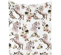 Jobkoo Horse Blanket Horse Gifts for Girls Women, Floral Horse Throw Blanket Birthday Presents Lovers Adults, Soft Lightweight Fleece Flower Throws Prefect for Sofa Office All Season- 130 × 100 CM