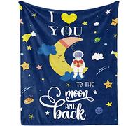 Jobkoo I Love You to The Moon and Back Blanket, Astronauts Cartoon Blanket Gifts for Boys Son, Moon Starry Sky Night Print Blankets, Outer Space Universe Theme Navy Throw for Baby- 130 ×100CM