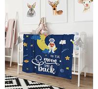 Jobkoo I Love You to The Moon and Back Blanket - Astronauts Cartoon Gifts for Boys Son, Moon Starry Sky Night Print, Outer Space Universe Theme Navy Throw for Baby - 100 × 76 CM
