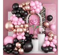 Jobkoo Luftballon Girlande Rosa Schwarz, Ballon Pink Schwarz mit Metallic Rose Gold Ballons, Latex Party Ballons Pinke Luftballons Mädchen für Hochzeit Geburtstag Prinzessin Deko