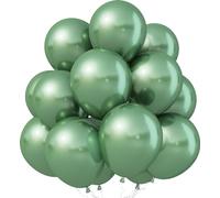 Jobkoo Metallic Dark Green Balloons, 12Inch Chrome 30Pcs Retro Sage Olive Metallic Party Balloons for Jungle Birthday Graduation Wedding Decor