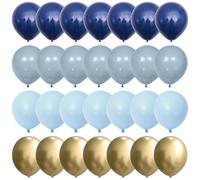 Jobkoo Navy Blue Gold Balloons, 12 Inch Dusty Light Blue Golden Latex Balloon Set for Boys Birthday Winter Wonderland Wedding Baby Shower Party Decorations
