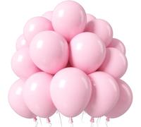 Jobkoo Pastel Pink Balloons 12 Inch, 50Pcs Light Latex Matte Pale Soft Macaron Helium for Gender Reveal Baby Shower Princess Birthday Party Decorations