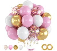 Jobkoo Pink and Gold Balloons, 60 Piece Set With White and Metallic Confetti Balloons, 12 Inch Pastel for Wedding Princess Birthday Party Decor