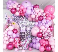 Jobkoo Pink and Purple Balloon Garland Kit, Dusty Light Pink Lilac Lavender Balloon Arch Double Stuffed Metallic Purple Latex Balloons for Singer Themed Butterfly Girls Birthday Party Decorations