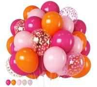 Jobkoo Pink Orange Balloons, 60 Pcs 12 Inch Matte Orange Hot Pink Pastel Light Pink Balloon with Confetti Party Balloons for Birthday Summer Tropical Wedding Princess Engagement Party Decor