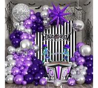 Jobkoo Purple Silver Balloon Arch Kit Disco Dark Royal Purple Metallic Chrome Silver Balloon Garland 4D Disco Ball Explosion Star Helium Balloons for Graduation Birthday Wedding Prom Party Decorations