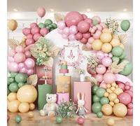 Jobkoo Sage & Pink Balloon Arch Kit, 125 PCS Dusty Pink, Olive Green, Apricot Balloons for Boho Baby Shower, Wedding, Birthday Party Decor