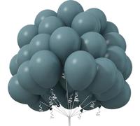 Jobkoo Slate Blue Balloons 12 Inch, 50 Pcs Dusty Blue Balloon Dark Teal Blue Latex Balloons Matte Blue Retro Sea Blue Fog Helium Balloons for Birthday Boho Baptism Baby Shower Party Decorations