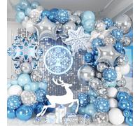 Jobkoo Snowflake Balloon Garland Arch Kit Winter Snowflake Balloons with Silver Blue White Snow Confetti Latex Balloon for Winter Wonderland Christmas Baby Shower Princess Birthday Party Decor