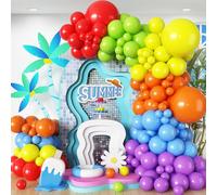 Jobkoo Summer Tropical Balloon Arch Garland Kit, Rainbow Colorful Balloon Arch Multicolor Rainbow Colored Latex Balloons for Birthday Kindergarten Graduation Carnival Fiesta Pride Party Decoration