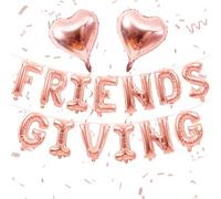 Jobkoo Thanksgiving Decorations Friends Giving Party Decoration 16 Inches Tall Rose Gold Heart Friendsgiving Foil Mylar Balloon Letter Banner for Fall Theme Thanks Giving Friends Backdrop Supplies