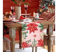 Jobkoo Tischläufer Weihnachten Tischläufer Poinsettia Deko Weihnachtstischläufer Weihnachts Tischläufer Rot Weihnachts Tischdeko Tischband Tischdekoration Xmas Weihnachten Deko CS Tablerunner-481-DE