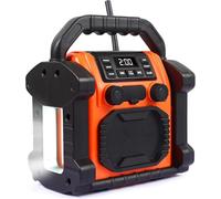 Jobsite Radio Speaker, 30w Ipx 66 Waterproof Fm Clock Radio Portable with LED Lights, Anticollision Fm Radios for Constrution Site/Outdoor/Fishing/Party/Camping(Orange)