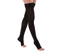 JOBST Opaque Thigh High with Silicone Dot Top Band, 15-20 mmHg Compression Stockings, Open Toe, Large, Classic Black