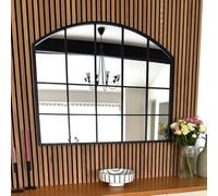 Jobu | Arched Mirror with Metal Window Frame Style in Black - 95cm x 120cm for Bedroom, Hallway or Living Room | Tomi