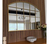 Jobu | Arched Mirror with Metal Window Frame Style in Gold - 95cm x 120cm for Bedroom, Hallway or Living Room | Tomi
