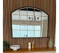 Jobu | Arched Mirror with Metal Window Frame Style in Gold & Black - 95cm x 120cm for Bedroom, Hallway or Living Room | Tomi