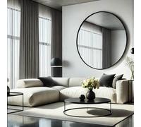 Jobu | Black - 120cm Round Wall Mirror - Large Matte Black Metal Frame Circle Mirror for Bathroom, Bedroom, Hallway or Living Room - Modern Decorative Wall-Mounted | Rei