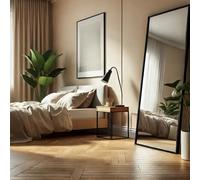 Jobu | Black - 180x60cm Rectangular Wall Mirror - Full Length Metal Frame for Bedroom, Hallway or Living Room | Takara