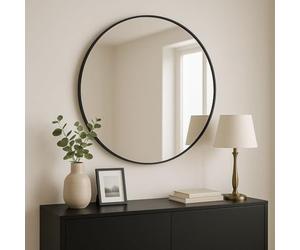 Jobu | Black - 70cm Round Wall Mirror - Medium Modern Black Metal Circle Mirror for Bathroom, Bedroom, Hallway or Vanity - Decorative Wall-Mounted Mirror for Home Interiors | Rei
