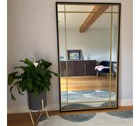 Jobu | Full Length Black & Gold Metal Window Mirror - 180cm x 105cm Large Rectangular Wall Mirror, Industrial Leaner or Hanging Statement Mirror for Bedroom, Hallway or Living Room | Aimi