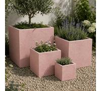 Jōbū Jobu - Blushstone Set Of 4 Square Concrete Planters 20Cm-55Cm - Indoor & Outdoor Garden Pots - Cubrosa