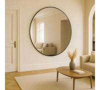 Jobu Oversized Round Wall Mirror 150cm, Black Metal Frame