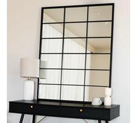 Jobu | Rectangle Mirror with Metal Window Frame Style in Black - 95cm x 120cm for Bedroom, Hallway or Living Room | Kyo