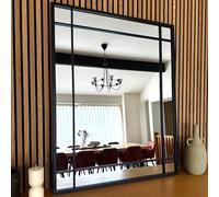 Jobu | Rectangle Mirror with Metal Window Frame Style in Black - 95cm x 120cm for Bedroom, Hallway or Living Room | Aimi