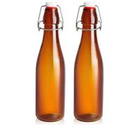 JOBVERT 2 Pack Amber Glass Beer Bottles, 16oz Swing Top Glass Bottles with Airtight Lid for Home Brewing,Kombucha, Vanilla Extract, Coquito, Vinegar, Beer