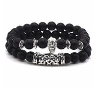 Jocalio Lion&Son, Buddha Bracelet, Obsidian Onyx Beads Bracelet for Men and Women, Vintage Fashion Skull-Matt