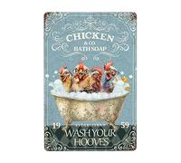 JOCASA Funny Chicken Decor Bathroom and Bathtub Decor Chicken Bath Soap Vintage Metal Poster-Chicken Coop Accessories Farm Decor Retro Aluminum Metal Tin Sign for Home Wall Bar Bathroom, 12''x 8''