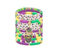 Jocbean Mardi Gras Stackable Beaded Bracelets for Women Carnival Bracelet Jewelry, S, Resin, no gemstone