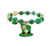 Jocbean St. Patrick's Day Beaded Bracelet with Leprechaun Hat Charm Green Irish Lucky Shamrock Bracelet