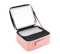 JOCCA - Makeup Case with LED Mirror, Warm White Light, Brightness Adjustment, Rechargeable Battery 2000mAh, Portable and Compact, Pink