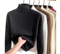JOCCOS Winter Fleece Thick Knitted Bottoming Shirt, Women Casual Thick Turtleneck Sweater Soft Thermal Slim Bottoming Sweater (Black,L(53-58kg))