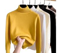 JOCCOS Winter Fleece Thick Knitted Bottoming Shirt, Women Casual Thick Turtleneck Sweater Soft Thermal Slim Bottoming Sweater (Yellow,XXL(63-70kg))