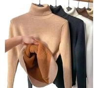 JOCCOS Winter Fleece Thick Knitted Bottoming Shirt, Women Casual Thick Turtleneck Sweater Soft Thermal Slim Bottoming Sweater (Khaki,M(48-53kg))