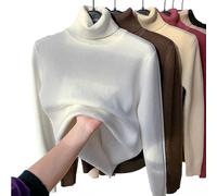 JOCCOS Winter Fleece Thick Knitted Bottoming Shirt, Women Casual Thick Turtleneck Sweater Soft Thermal Slim Bottoming Sweater (White,XXL(63-70kg))