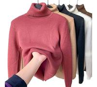 JOCCOS Winter Fleece Thick Knitted Bottoming Shirt, Women Casual Thick Turtleneck Sweater Soft Thermal Slim Bottoming Sweater (Red,XXL(63-70kg))