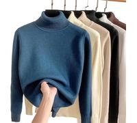 JOCCOS Winter Fleece Thick Knitted Bottoming Shirt, Women Casual Thick Turtleneck Sweater Soft Thermal Slim Bottoming Sweater (Blue,L(53-58kg))