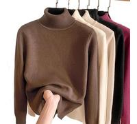 JOCCOS Winter Fleece Thick Knitted Bottoming Shirt, Women Casual Thick Turtleneck Sweater Soft Thermal Slim Bottoming Sweater (Brown,S(40-48kg))