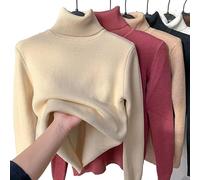 JOCCOS Winter Fleece Thick Knitted Bottoming Shirt, Women Casual Thick Turtleneck Sweater Soft Thermal Slim Bottoming Sweater (Apricot,L(53-58kg))