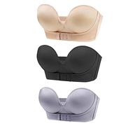 JOCCOS Women Wireless Non-Slip Invisible Front Hook Underwear Bra, Strapless Pushup Bras Front Buckle Lift Bra (3PCS,32C)