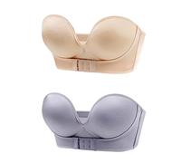 JOCCOS Women Wireless Non-Slip Invisible Front Hook Underwear Bra, Strapless Pushup Bras Front Buckle Lift Bra (2PCS-A,38D)
