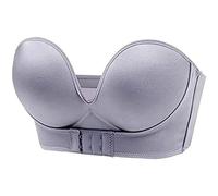 JOCCOS Women Wireless Non-Slip Invisible Front Hook Underwear Bra, Strapless Pushup Bras Front Buckle Lift Bra (Grey,32B)