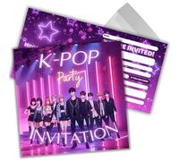 JOCERO K-Pop Style Birthday Invitations - Pack of 20 with Envelopes - Square 12×12 cm - Fun, Colourful & Trendy Party Invites for Teens, K-Pop Fan Parties, Sleepovers, and Birthday Celebrations