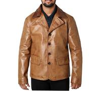 JOCHIGA Men's Tan Brown Genuine Real Leather Coat Jacket, Brown, L